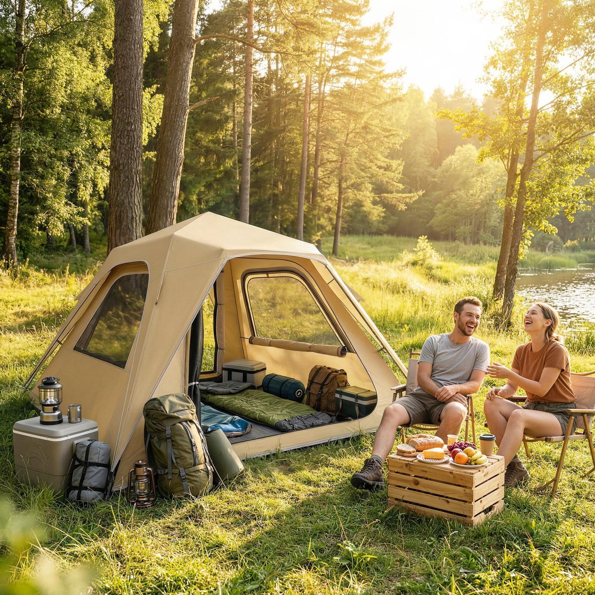 Familietent - 2-3Personen - Kampeertent - Camping Tent - Inclusief waterdichte regenhoes (3000 mm) en opbergtas - Snel Opzetbaa - Voor Camping & Outdoor - UV-bestendig - 240x240x160cm - Khaki – foto 8