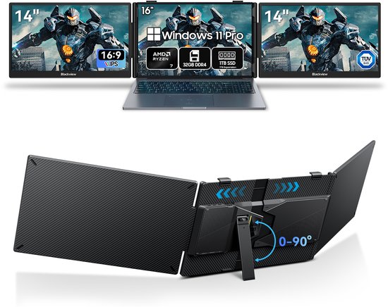 Blackview GamiBook 8 - Gaming Laptop 16" Full HD, AMD Ryzen 7 7735HS, 32GB RAM, 1TB SSD, WiFi 6, Windows 11 Pro + DCM5 Draagbare Monitor 14" FHD, Extra Laptopscherm 13-17,3", Ultradun Opvouwbaar, 100W PD, USB-C, Plug & Play, Grijs - Blackview - Hoofdafbeelding