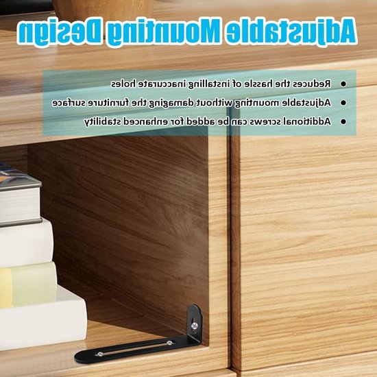 Set van 10 Hoekverbinders, 73×23.5×15mm Zwarte Verstelbare L-vormige Hoeksteunen voor Tafel, Stoel, Boekenkast en Kasten — afbeelding 3
