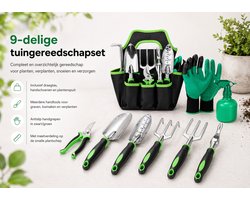 Tuingereedschap Set 9-Delig – Aluminium Tuingereedschapset met Draagtas – Snoeischaar, Schep, Hark & Meer – Tuinieren