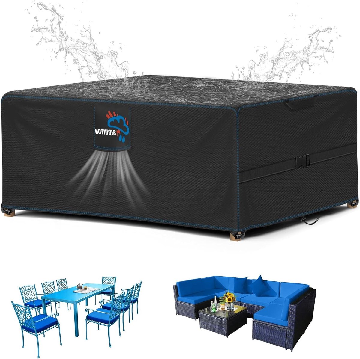 Tuinkussenhoes 242 x 125 x 90 cm, Waterdicht, UV-bestendig en Winddicht, Bescherming voor Tuinmeubelen, Zware 420D Oxford Stof, Met Ventilatieopeningen, Geschikt voor Tuinset en Tafel