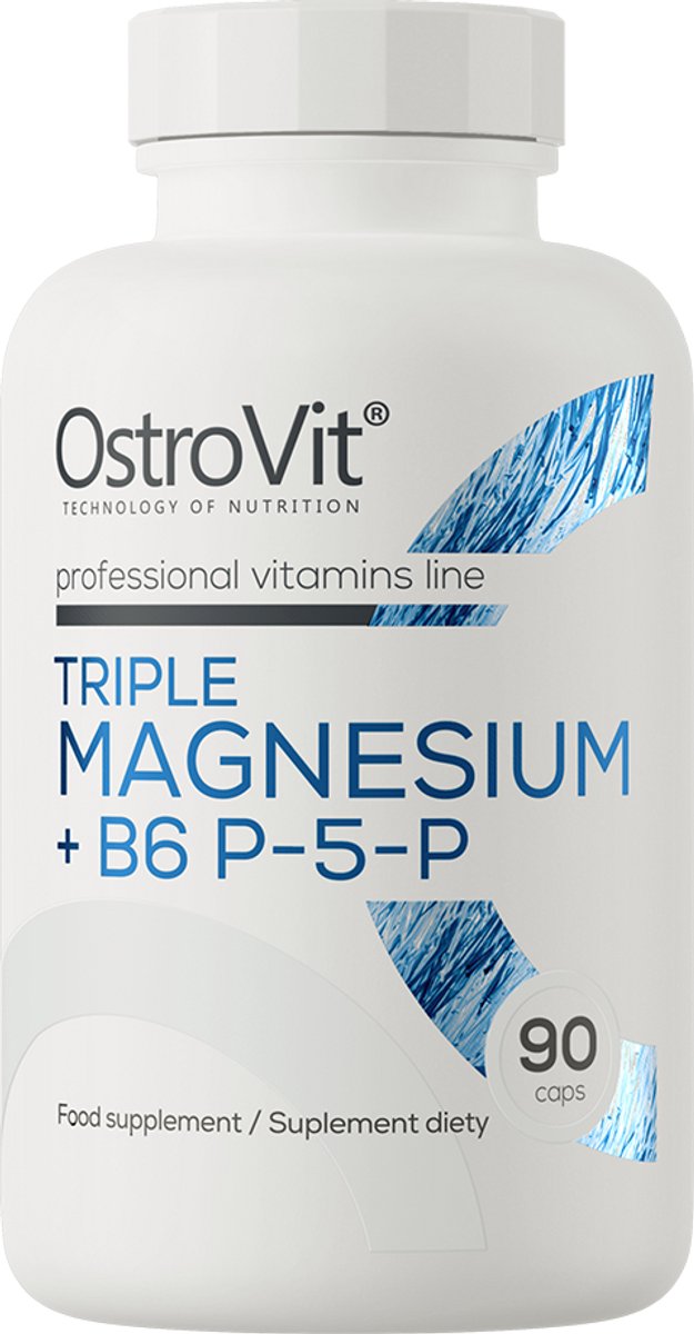 OstroVit Triple Magnesium + B6 P-5-P 90 Capsules – 3 Forms Magnesium – Energy & Muscle Support