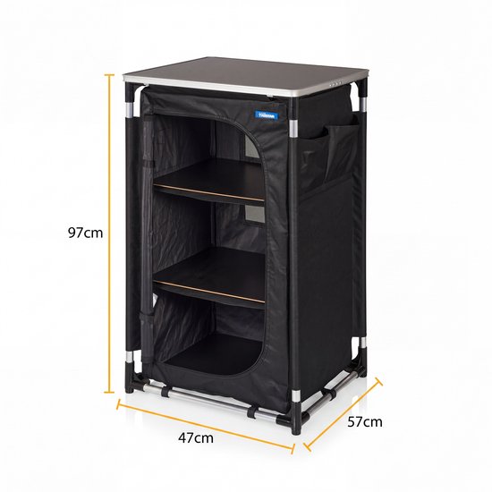 Campingkast - Aluminium Frame - 3 Lagen - Verstelbare Poten - Zijvakken - Inclusief Draagtas - Zwart- Tristar CU-0809 — afbeelding 3