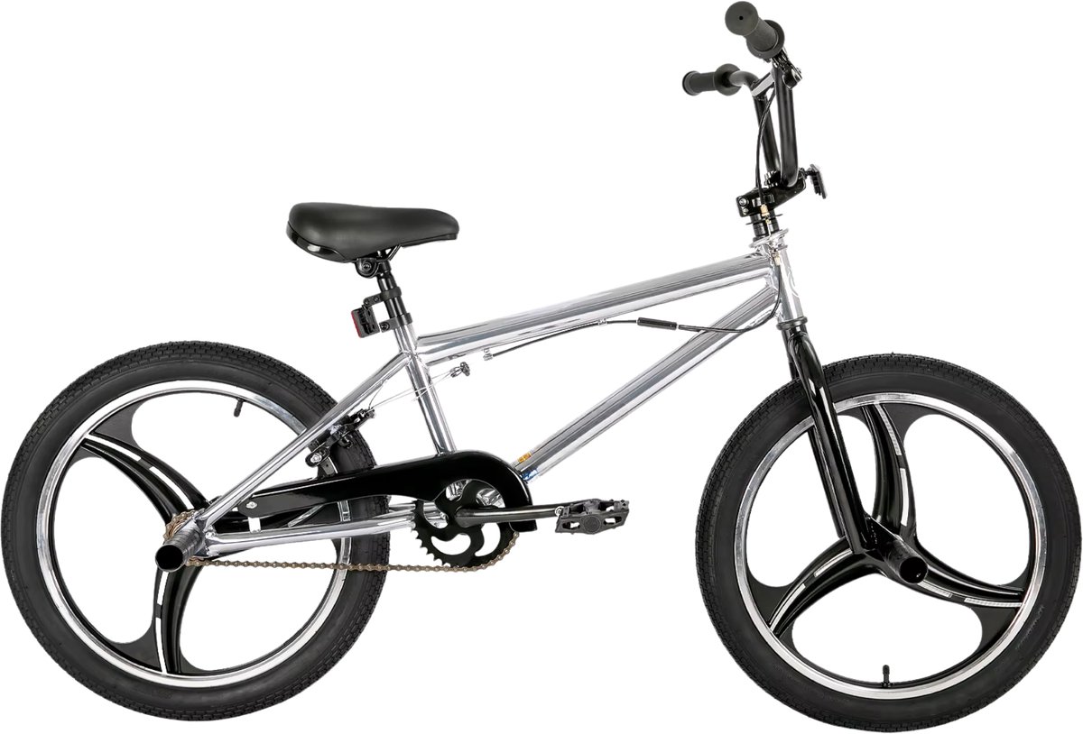 Happiq BMX-fiets – Voor en van 5-12 jaar – 360 graden rotor Freestyle 4 haringen Single Speed – Zilver 51 cm
