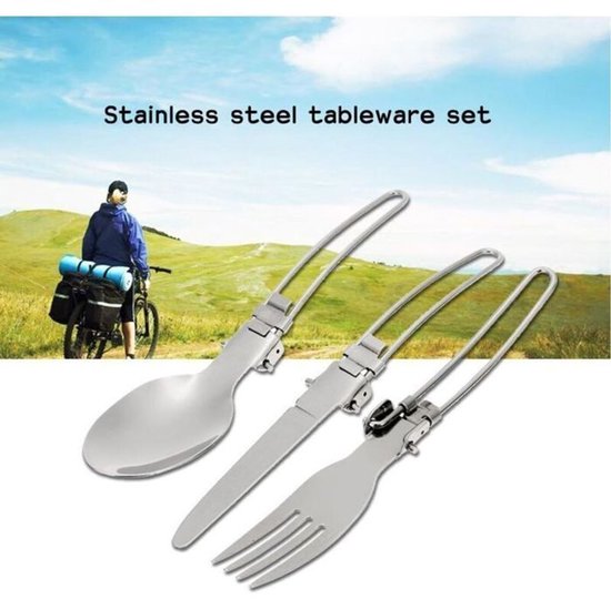 Deze opvouwbare 3-in-1 reisbestekset, bestaande uit een lepel, vork en mes, is ideaal voor kamperen en picknicks. — afbeelding 4