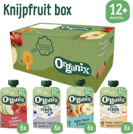 Organix Knijpfruit box 12+ Maanden - Babyvoeding - 2 smaken - 24 x 100g - 100% Biologisch
