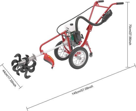 Bodemfrees Tuin - Grondbewerker Frees - Bodem Voorbereiden - 3-in-1 Multifunctioneel - 63 cm³ - Zwart en Rood — afbeelding 4