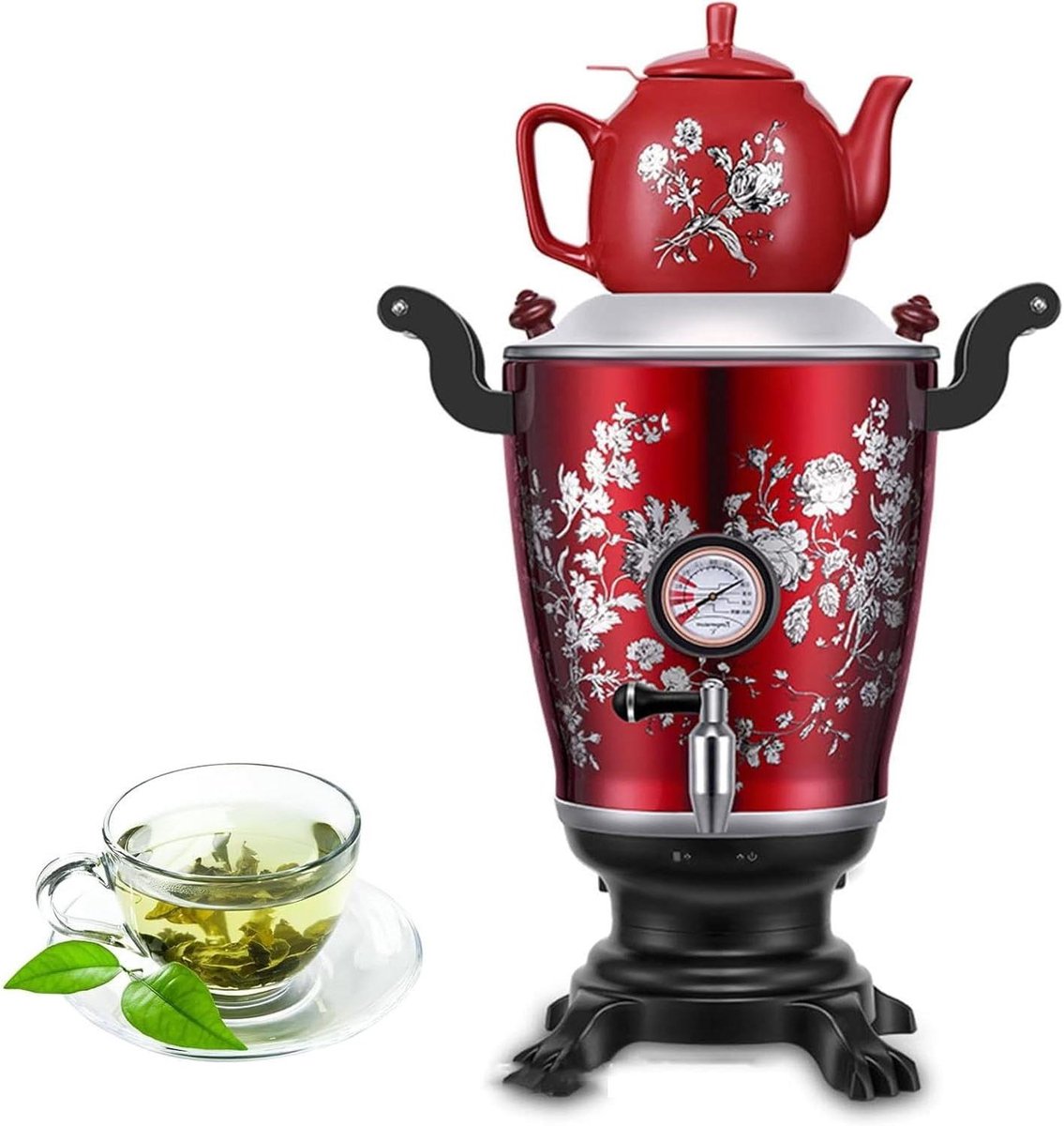 Elektrische Samovar - Waterkoker Theemaker - Thee Zetten - Dubbelwandig RVS - 3.2 Liter - Zilver