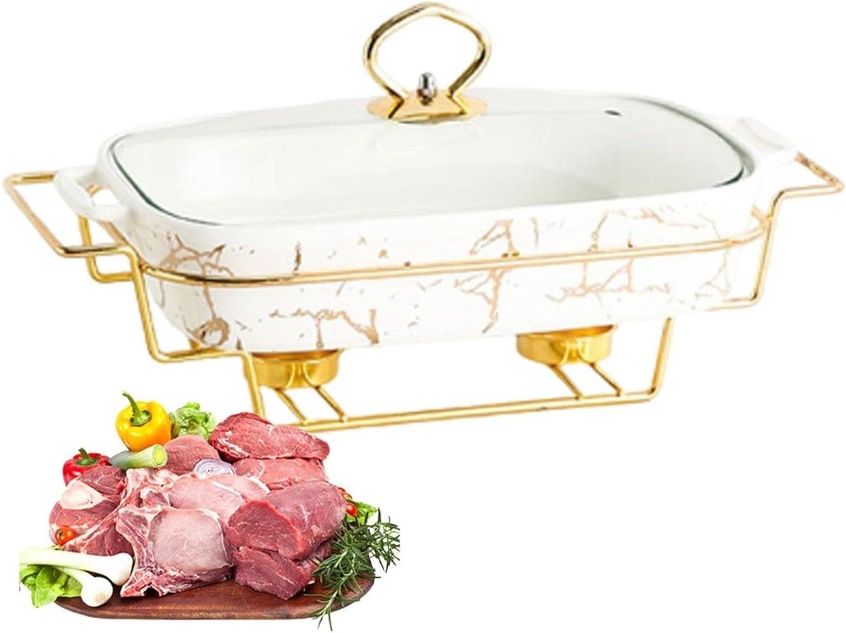 Chafing Dish Set - Warmhoudplaat Serveerschalen - Buffet Serveren - Zichtbaar Deksel - 27.5cm - Wit