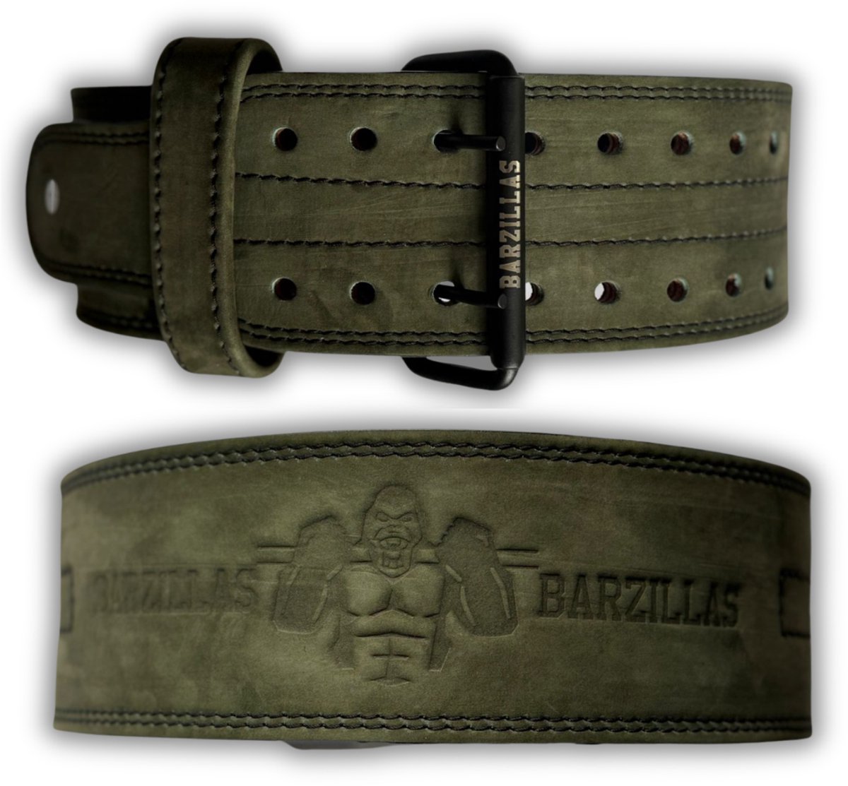 Barzillas Powerlifting Belt 10mm – Leren Lifting Belt 10cm Breed – Heavy Lifting Support – Voor Squat, Deadlift & Press – Gespsluiting – Groen - L