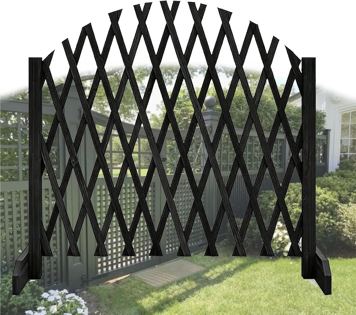 Houten Tuinscherm - Klimplanthek Verstelbaar - Planten Ondersteunen - Intrekbaar Ontwerp - 120x70 cm - Houtkleur