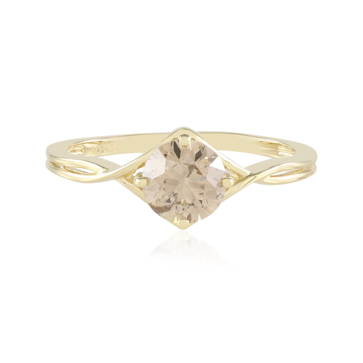 Cavill - 9K Geelgouden Damesring - 0,9 Karaat Champagne Diamant - Ronde Briljant Prong Zetting - Verstelbare Elegante Luxe Ring - Gouden Sieraad