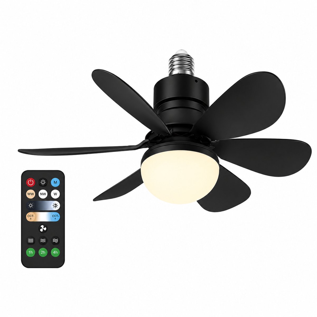 Pelor Plafondventilator met Verlichting E27 - LED Ventilatorlamp met Afstandsbediening - 3 Snelheden - 42 Inch - Zwart