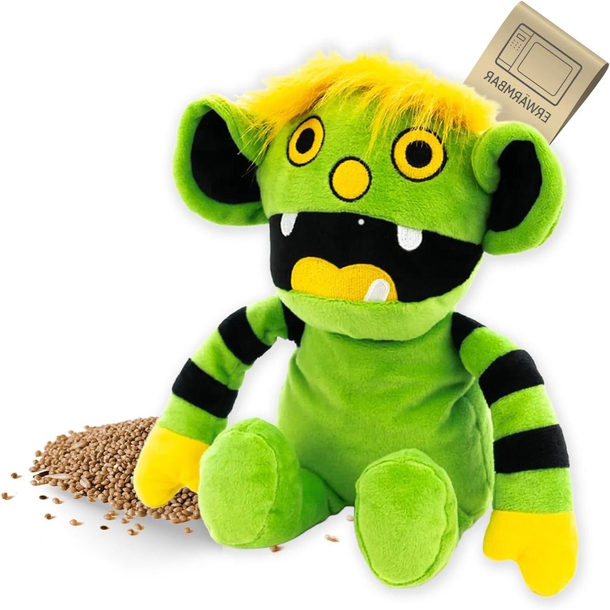 Warmtekussen Monster - Pluche Warmtekussen - Spierpijn Verlichten - Uitneembaar Korrelkussen - 35 cm - Groen Geel