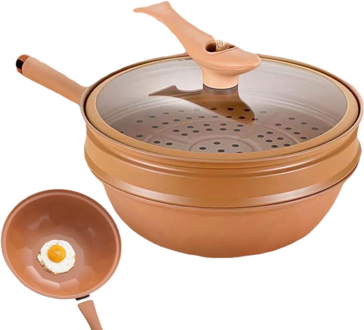 Wokpan met deksel Braadpan roerbak Veelzijdig koken Energieconcentrerende bodem 51 x 32 x 24 cm Meerkleurig