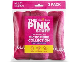 The Pink Stuff Microvezeldoeken 3 Stuks – Roze Schoonmaakdoeken 30 x 30 cm – Voor Glas, Polijsten en Algemeen Reinigen