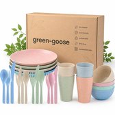 Services de table de camping Bio green-goose ® | 24 pièces | Matériau à base de plantes durable et lavable au lave-vaisselle