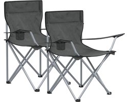 Songmics MGCB001G11 Campingstoelen, stoelen, voor buiten, armleuningen, tas voor kopjes, opvouwbaar, maximale belasting 120 kg, 2 opklapstoelen, leigrijs