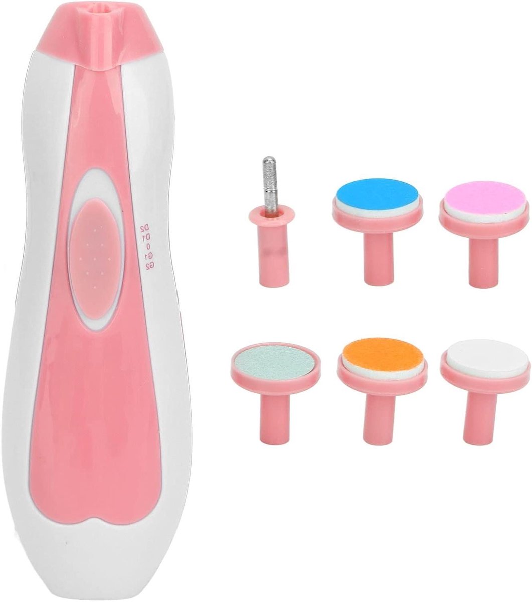 Elektrische Baby Nagelknipper - Baby Nagelvijl - Baby Nagels Verzorgen - Veilig en Efficiënt - 6 Slijpkoppen - Roze