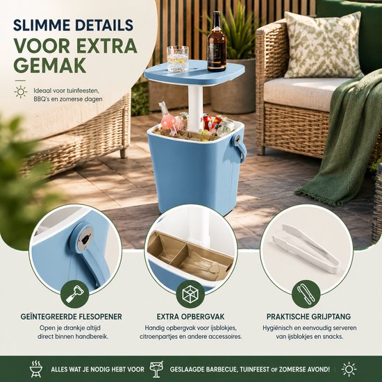 Jurrys Koeltafel - Barkoeler - Koelbox - Cocktailbar - Coolbar - Drankkoeler - Bijzettafel - Multifunctioneel - 4in1 - 15L - Blauw van Jurrys — afbeelding 3