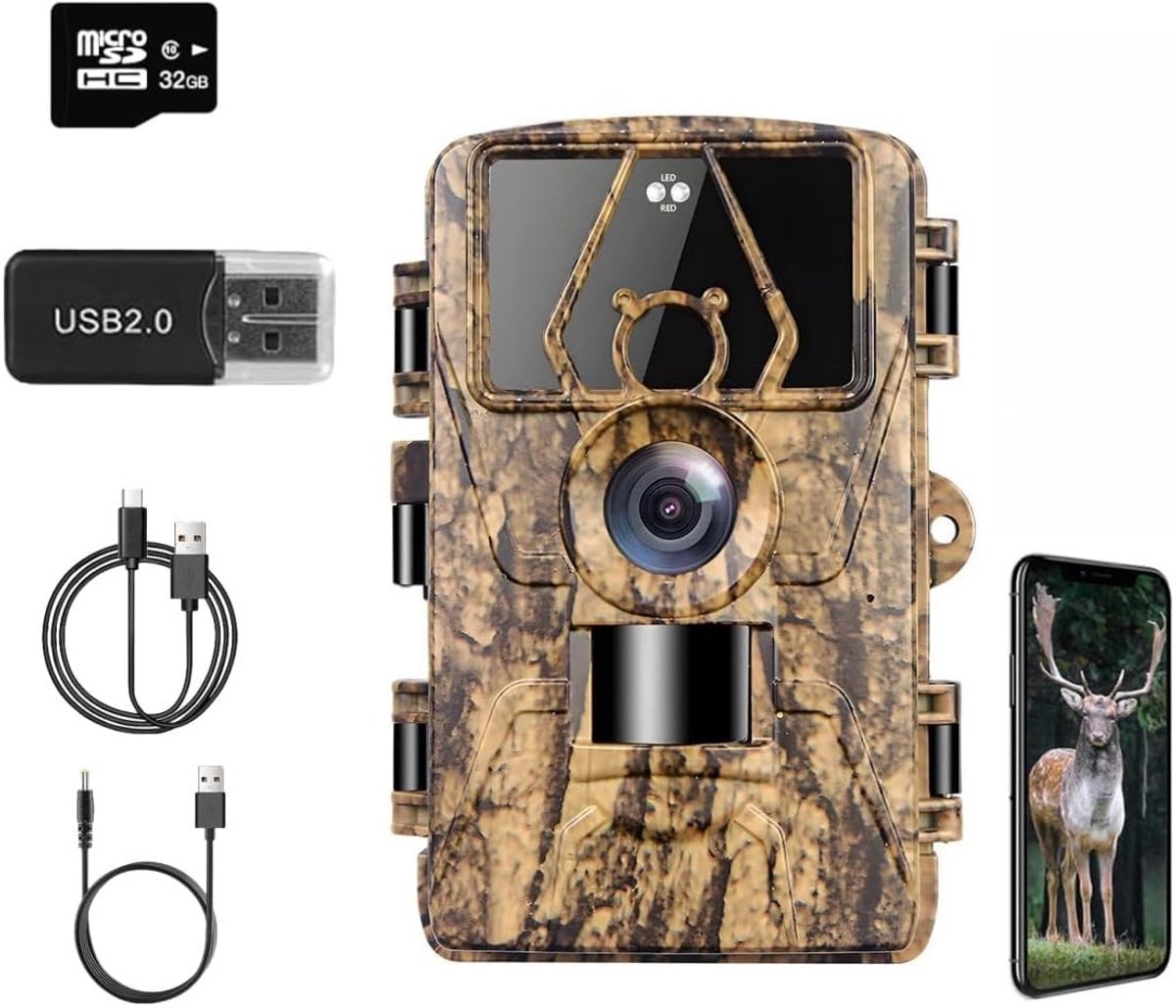 Wildlife Camera - Trail Camera - Natuurlijk Gedrag Observeren - 8K Video en WiFi - 60MP - Groen