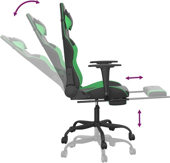 Gaming Stoel - Comfort Stoel - Ontspannen Zitten - Met Massage Functie - 52.5 x 50 cm - Zwart Groen — afbeelding 2