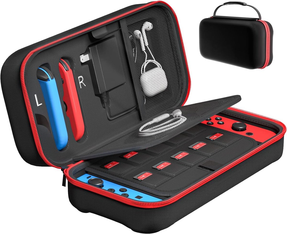 Opbergtas Geschikt voor Switch OLED & Switch – Hard Case met 20 Gamecard Slots – Beschermhoes voor Console, Controllers en Accessoires – Schokbestendige Draagtas voor Reizen