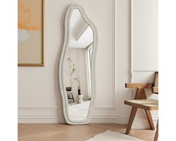 Asymmetrische spiegel - Staande vloerspiegel - Kleding passen - Uniek speels design - 140 x 45 cm - Wit