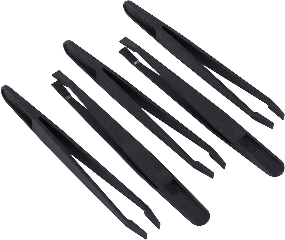 5 stuks gereedschap zwart plastic platte tip antistatische pincet 12 cm lang