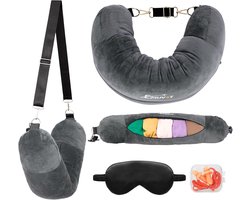 Kussensloop - Vulbaar nekkussen - Vulbaar met kleding - 20 x 80 cm - Draagbaar - Opblaasbaar reiskussen voor de nek - Zachte fluwelen stof - Ontworpen voor lange vluchten en vliegreizen - Zwart