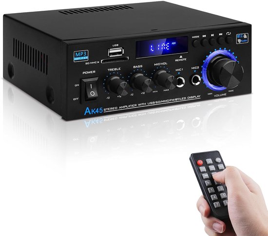 Bluetooth 5.0 Audioversterker Ontvangers - AK45 Hifi Stereo Mini Eindversterker RMS 40W 2.0 Kanaals Home Theater Audio Componenten Luidsprekers Versterker W/MIC USB RCA FM Radio — afbeelding 2