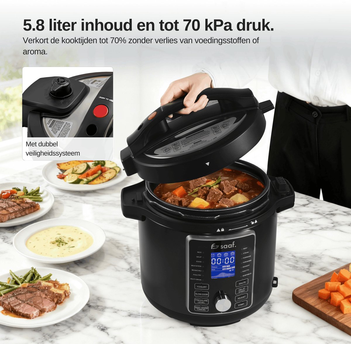 Multicooker Airfryer - 5.8L - PFAS vrij - Slowcooker met timer - Rijstkoker met stomer - Airfryer - Stomer - Snelkookpan - Saaf – foto 5