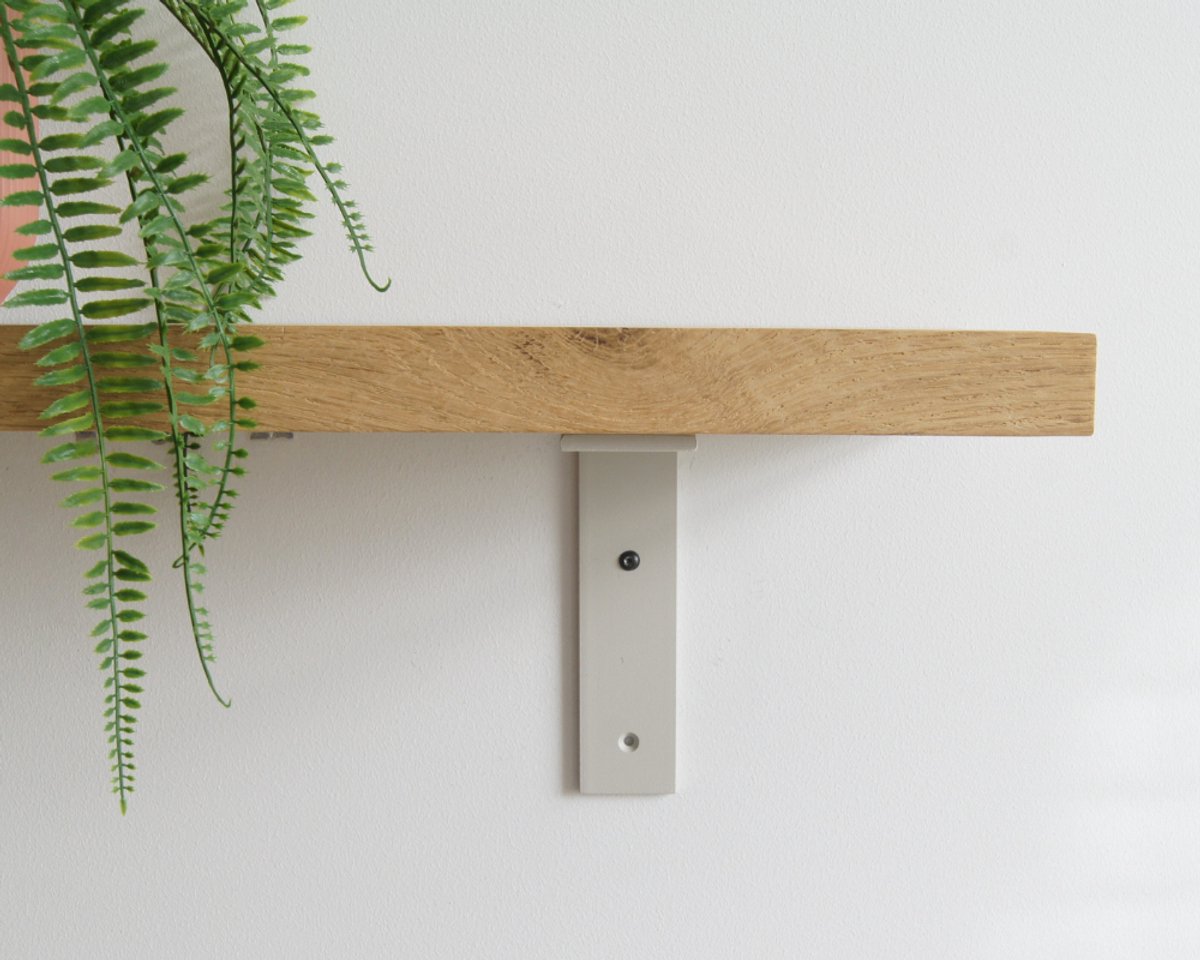 STERKSTAEL Ares Industriële Plankdrager Greige - Stalen Wandplank Steun - Voor plank vanaf 20 cm tot 30 cm - Kleur Grijs Beige - inclusief bevestigingsmateriaal - Poedercoating - Wandsteun - 1 stuk