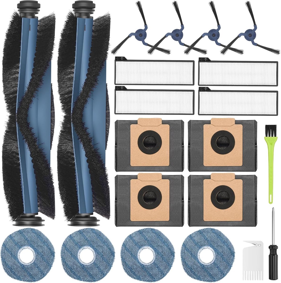 22 stuks - decoratieve accessoires - accessoireset - geschikt voor Eufy X10Pro/omni - 4 stofzakken, 4 schoonmaakdoeken, 4 zijborstels, 4 HEPA-filters, 2 hoofdborstel Borstel，2 klein penseel，schroevendraaier