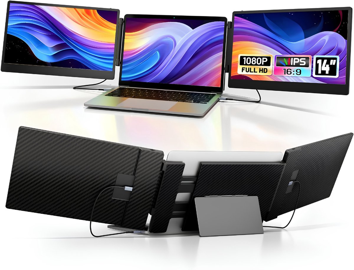 AHD® Professionele Portable Monitor - USB-C - 14 Inch - Double Draagbare Monitor - Portable Monitor Voor Laptop - Zwart - 36cm x 22cm x 4cm