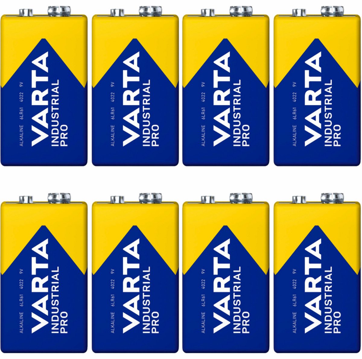 8x batterij R9V R-9 6LR61 9V R-9 alkaline Varta Industrial Pro