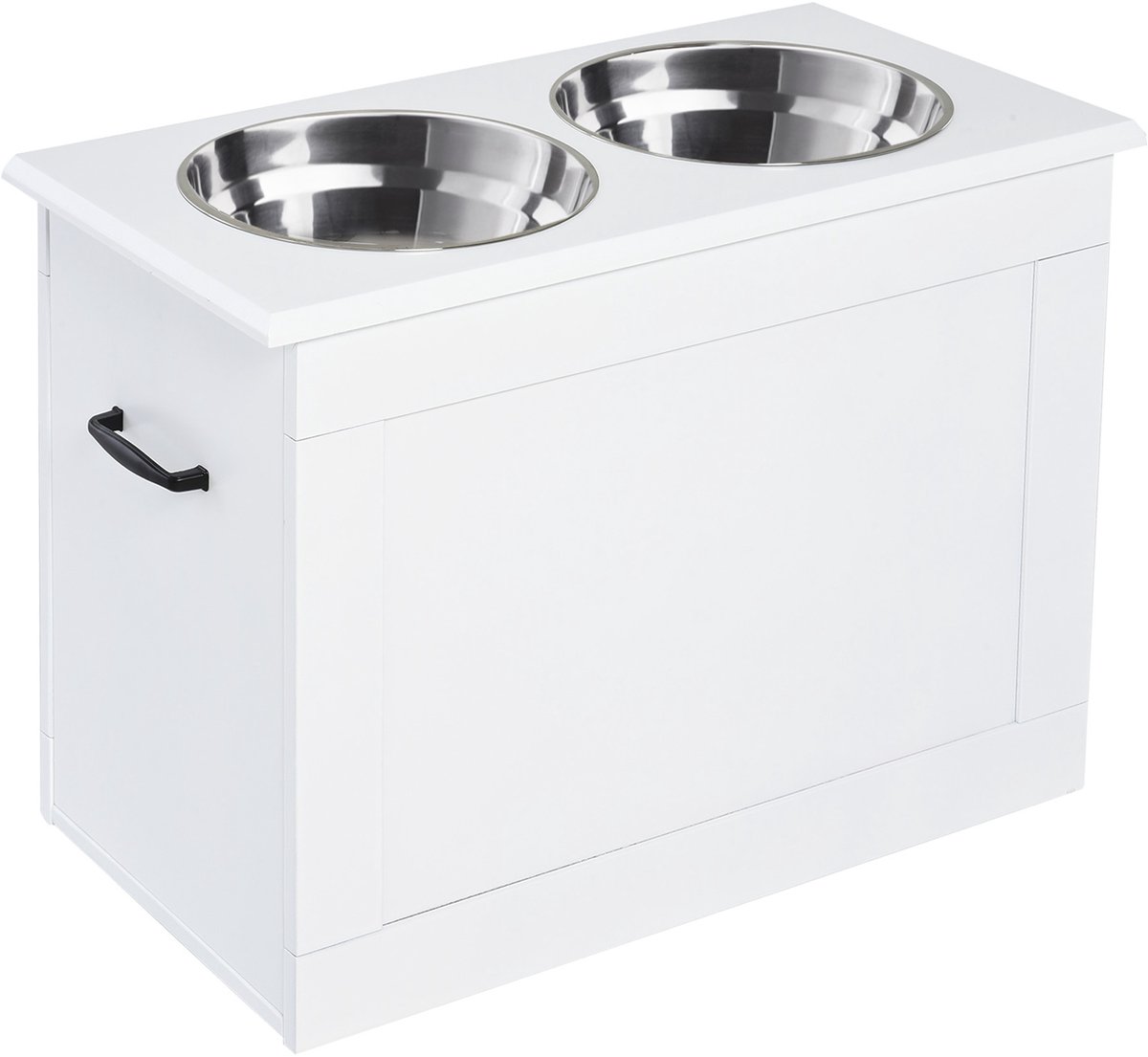 Voerbak Met Opbergruimte - Voederstation Eetbak - Comfortabel Eten Drinken - Verhoogd Design Twee RVS Bakken - 60x30x41 cm - Wit