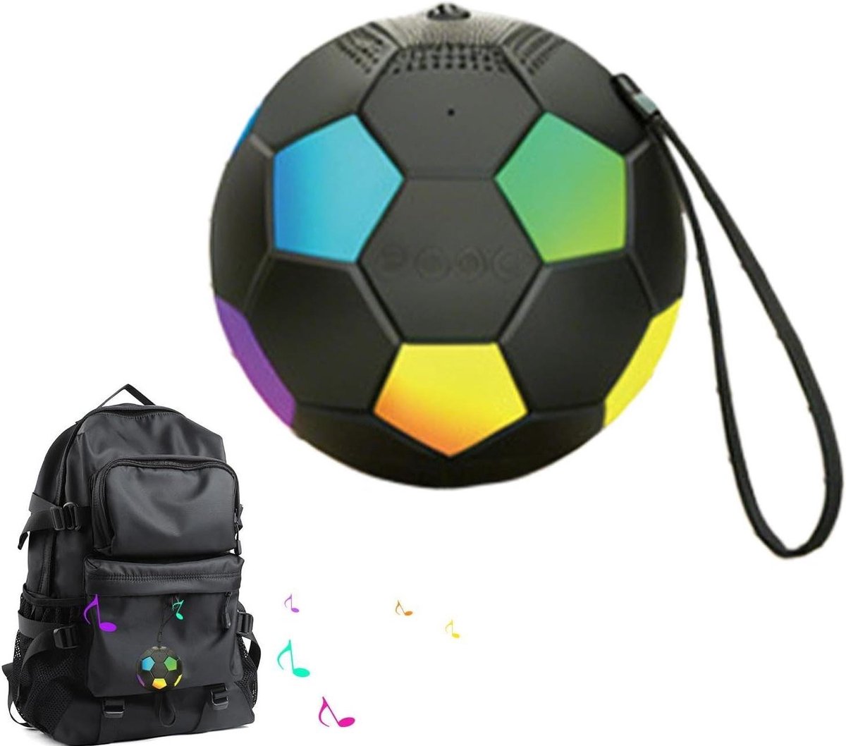 Draadloze Luidspreker - Mini Speaker - Feestelijke Sfeer - Voetbal Thema Licht - 9 x 9 x 9 cm - Zwart