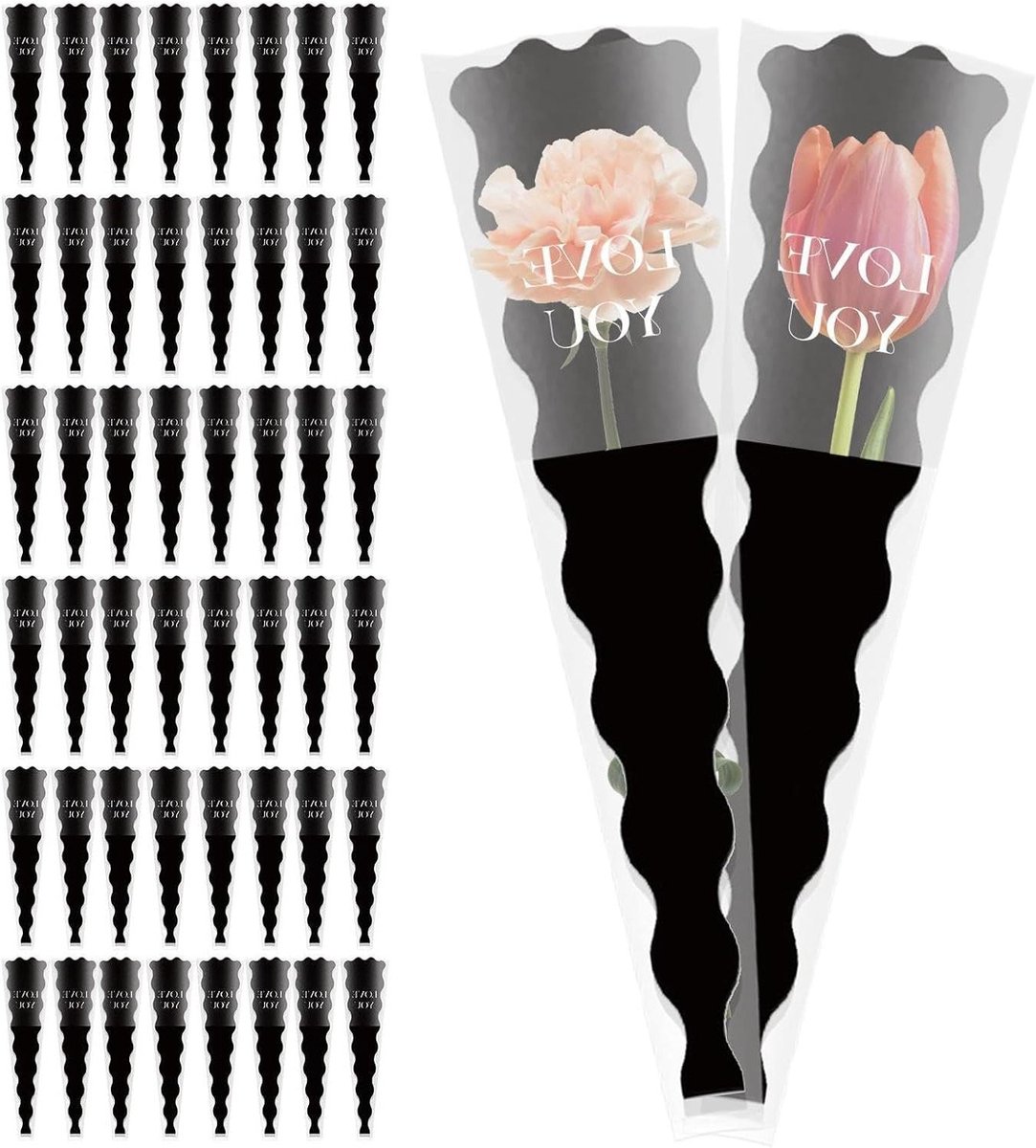 Bloemenzakken - Boeket verpakking - Bloemen presenteren - Vochtcontrole design - 50 stuks - Zwart