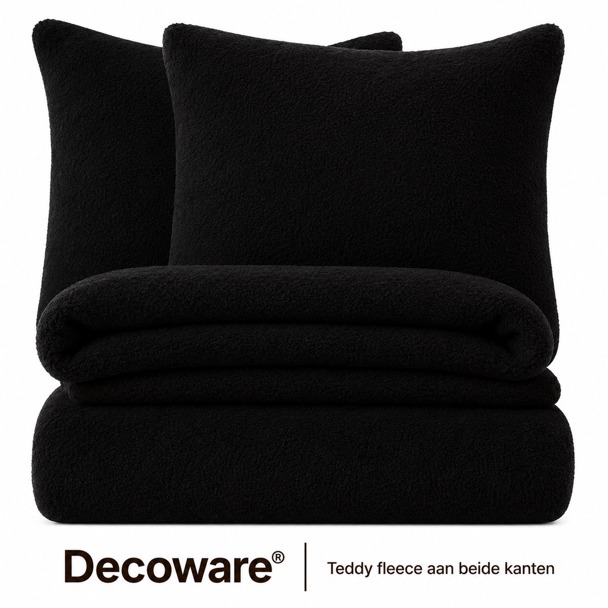 Decoware® Teddy Fleece Dekbedovertrek - Zwart - Eenpersoons - 140x220 cm + Kussensloop 60x70 cm - Dubbelzijdig - Heerlijk Warm