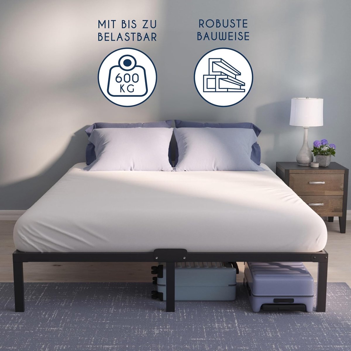 TitanSteel Opbergbed 200x200 cm – Extra Sterk Metalen Bedframe met Lattenbodem, 41 cm Hoog Design, Tot 600 kg Draagvermogen, Ruime Onderbed Opbergruimte, Geluidsarm en Eenvoudige Montage