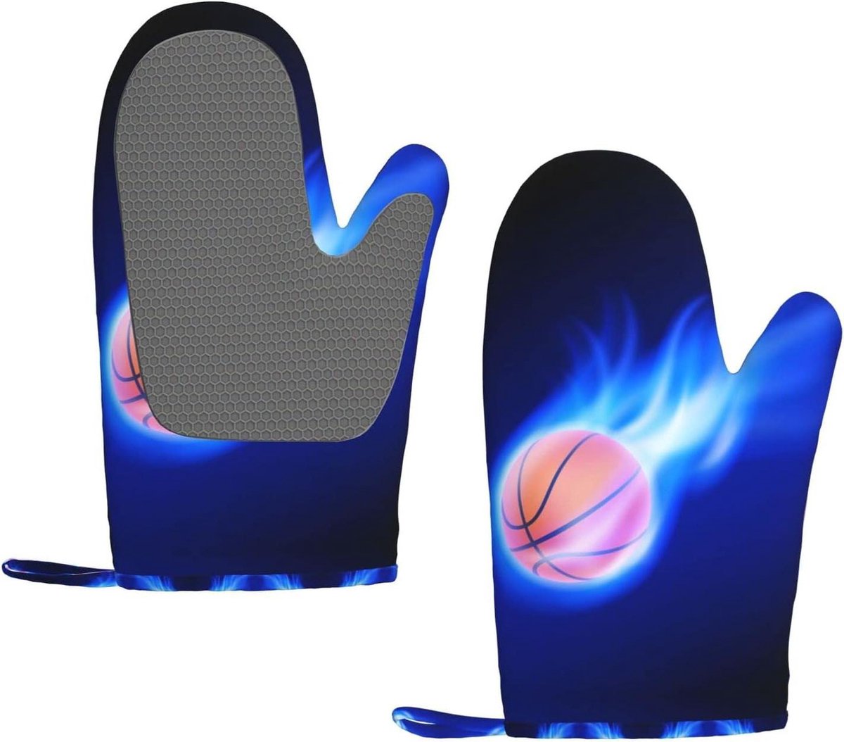 BBQ Handschoenen - Keukenoven Mitts - Hittebestendig Koken - Waterdicht Siliconen Ontwerp - 7 x 11 Inch - Basketbal Print