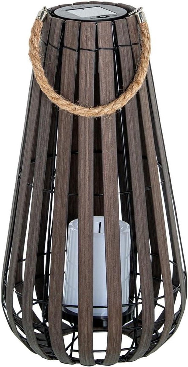 Zonne-energie Lantaarn - Decoratieve Lamp - Buitenverlichting Tuin - Met LED Kaars - 42 cm Hoog - Zwart Natuur