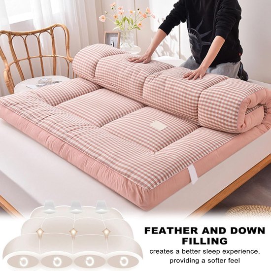 Japanse futonhoes - Gewatteerd matras - Comfortabel slapen - Opvouwbaar ontwerp - 180 x 200 cm - Groen geruit — afbeelding 2
