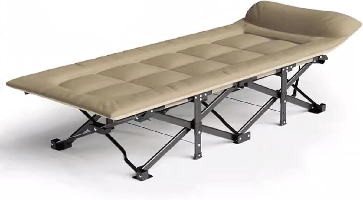 Campingbed met matras - Vouwbed gasten - Comfortabel slapen - Extra brede constructie - 250 kg belasting - Beige