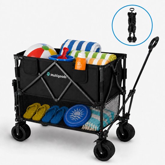 Multigoods Bolderkar – Bolderkar Opvouwbaar – 230L Inhoud – 100 KG Draagvermogen – Inklapbaar & Wendbaar - Zwart