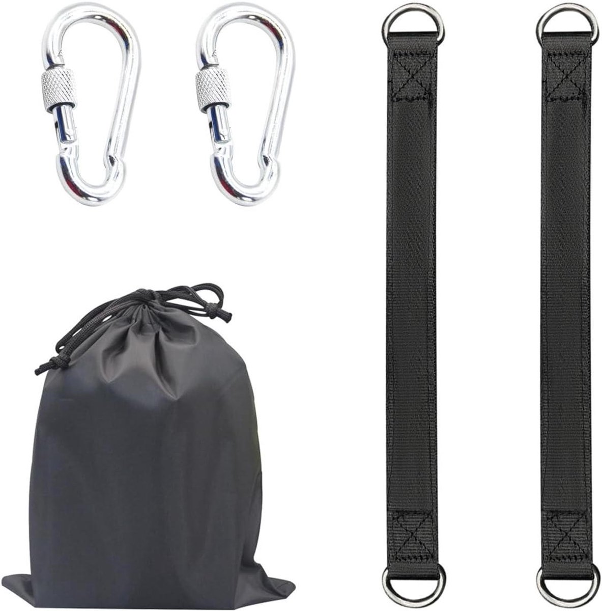 Schommel Ophangset - Hangbenodigdheden Set - Fitness Training - Dubbellaags Nylon - 2 Lussen 2 Haken - Zwart Zilver