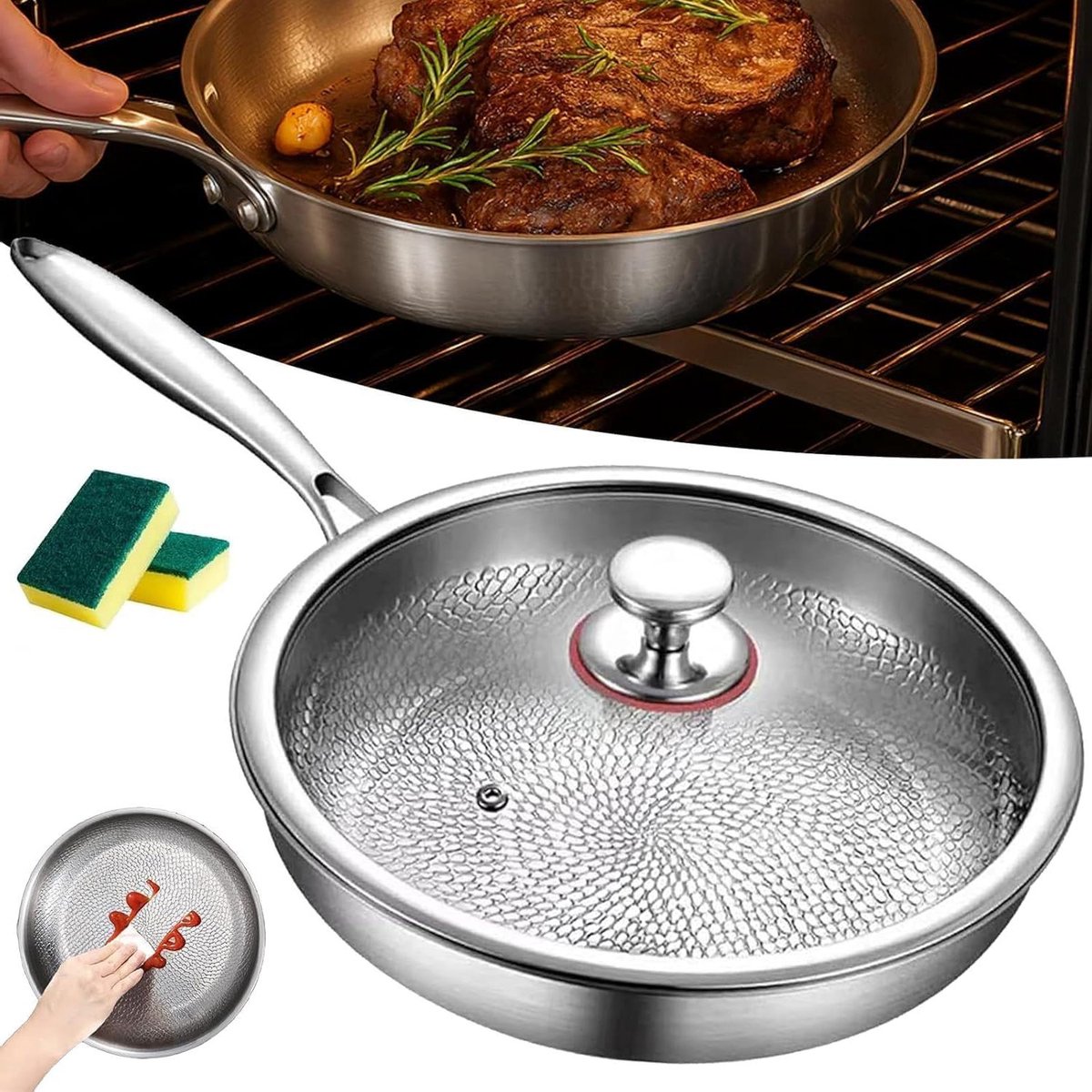 Koekenpan met Deksel - Krasbestendige Pan - Gezond Koken - Titanium Constructie - 30CM - Grijs