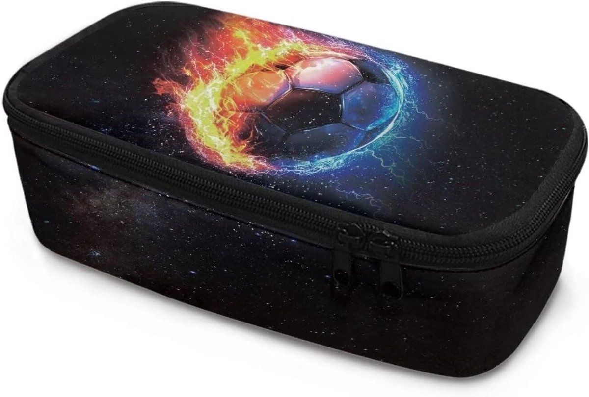 HUIACONG Esthetische Potloden Etui Jongens Basisschool Esthetische Potloden Etui Grote Capaciteit Potlood Cases, Voetbal Vuur, Eén maat, Etui