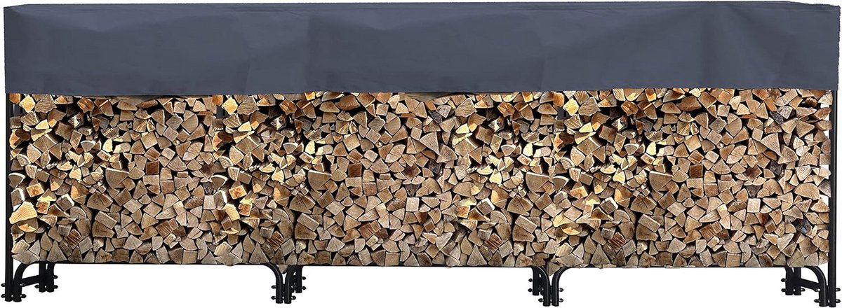 Metalen haardhoutrek - Stapelrek buiten - Hout opslaan - Inclusief beschermhoes - 272 cm breed - Antraciet